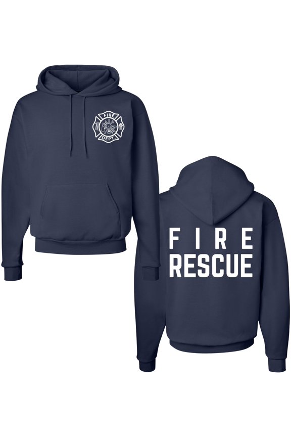 Fire Rescue Team Double Sided Hoodie Sweatshirt Printed Firefighter Dept. First Responder Warm Hooded Pullover (NavyBlue, X-Large)