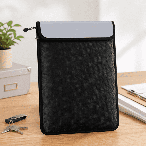 Fire-Resistant Document Bag for Home and Office 15 x 11 Inch Water-Resistant Storage Pouch with Zipper, Portable Safe Envelope for Legal Papers and Valuables, Black