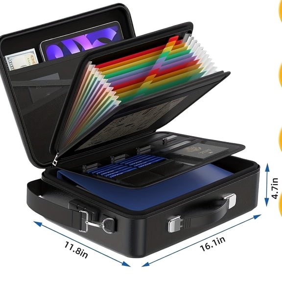 Fire-Resistant Document Storage Box with Lockable Lid and Carrying Strap, Hard Shell Accordion File Organizer for Portable Home and Office Use, Multi-Layer Secure File Protection Case