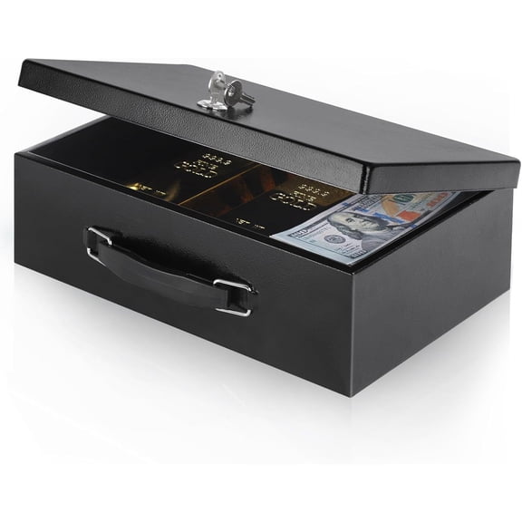 Fire Resistant Safe Fire Safe Box with Key Lock for Home Office Security Storage for Valuables Documents,12.6 x 8.4 x 4 Inch,Black