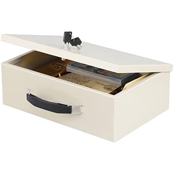 Fire Resistant Safe Fire Safe Box with Key Lock for Home Office Security Storage for Valuables Documents,12.8 x 8.5 x 4.5 Inch,White,Beige