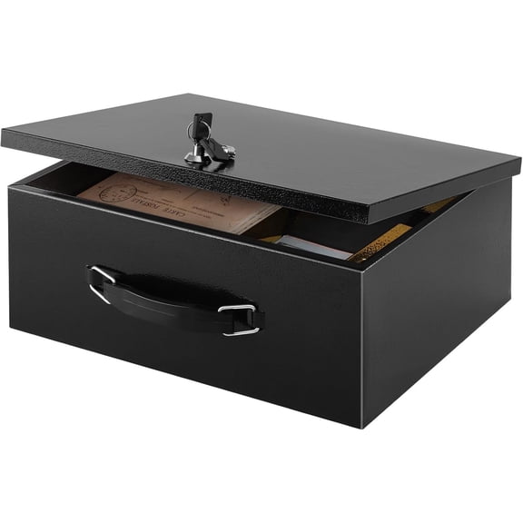 Fire Resistant Safe Fire Safe Box with Key Lock for Home Office Security Storage for Valuables Documents,13.2 x 11 x 4 Inch,Black