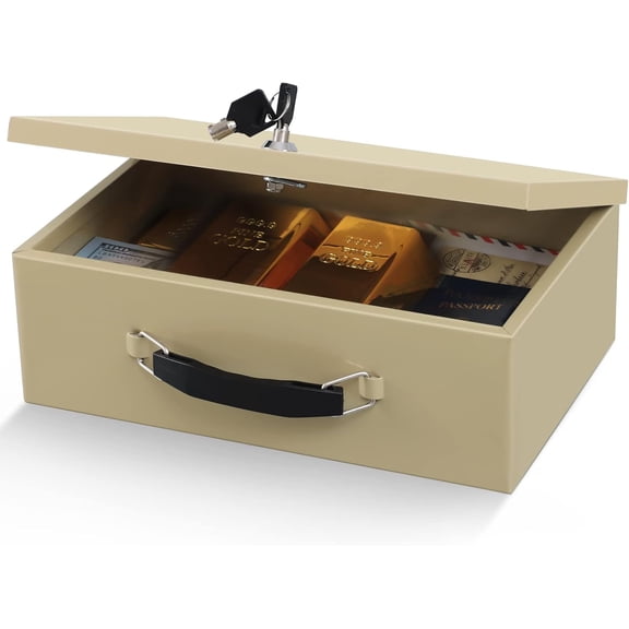 Fire Resistant Safe Fire Safe Box with Key Lock for  Office  Storage for Valuables Documents,12.8 x 8.5 x 4.5 Inch,Sand