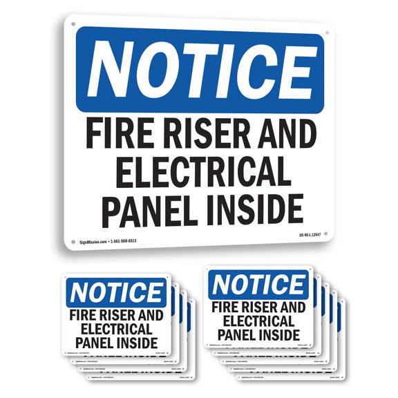 Fire Riser And Electrical Panel Inside OSHA Notice Aluminum Sign 10 Inch x 7 Inch - 10 Pack