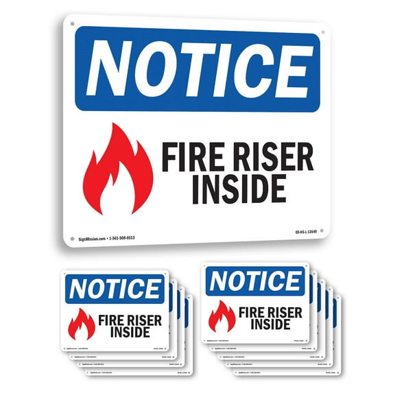 Fire Riser Inside OSHA Notice Aluminum Sign 24 Inch x 18 Inch - 10 Pack ...