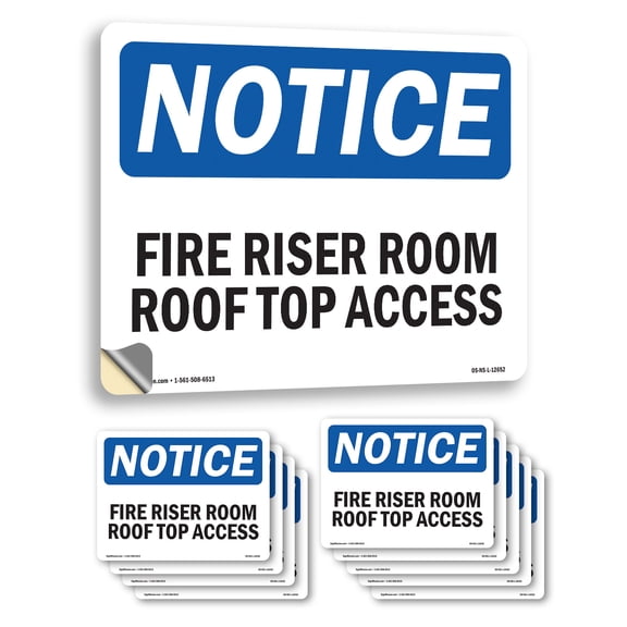 Fire Riser Room Roof Top Access OSHA Notice Vinyl Decal Label 18 Inch x 12 Inch - 10 Pack