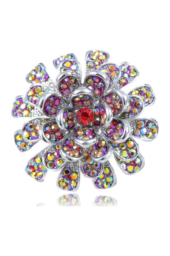 Fire Ruby Red Crystal Rhinestone Carnation Flower Fashion Custom Adjustable Ring