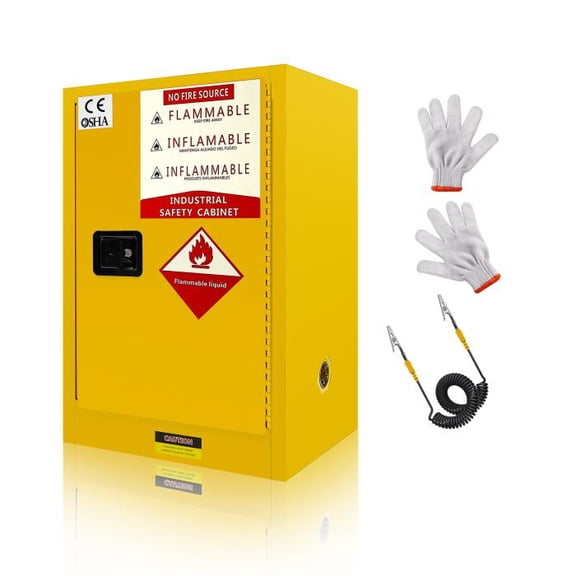 Fire Safety Cabinet, Three-Point Interlock, 23" H x 18" W x 35" D, Embedded Locks, Chemical Storage Cabinet, Homes, Workshops, Factories Yellow