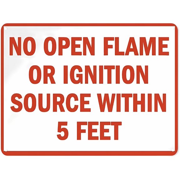 Fire Safety No Open Flame Or Ignition Source Within 5 Feet Safety Sign - 8"x12" Aluminum Danger Tin Road Sign, Workplace Fire Safety Marker