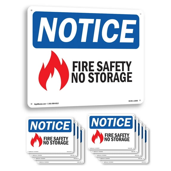 Fire Safety No Storage OSHA Notice Aluminum Sign 24 Inch x 18 Inch - 10 Pack