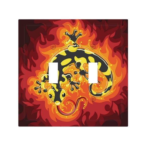 Fire Salamander In Flame 2 Gang Switch Wall Plate Decorative Double Toggle Cover with 4 Painted Screws for Home & Commercial Use
