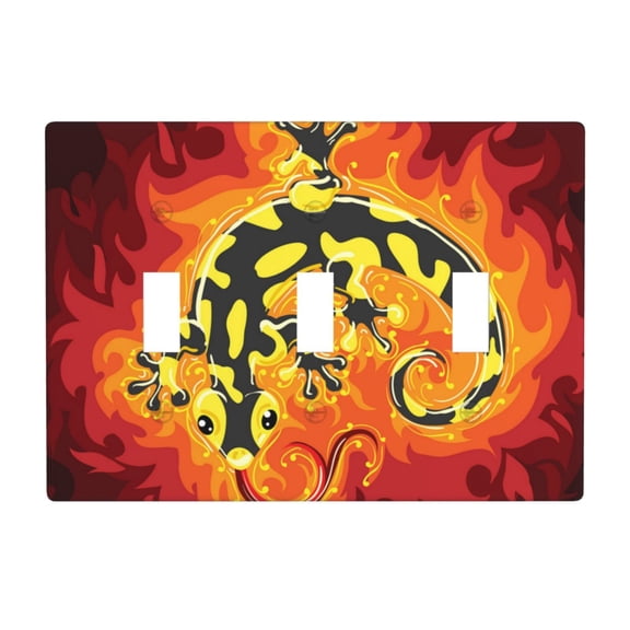 Fire Salamander In Flame 3 Gang Light Switch Cover Decorative Triple Toggle Wall Plate for Kitchen Bedroom Bathroom Living Room Decor