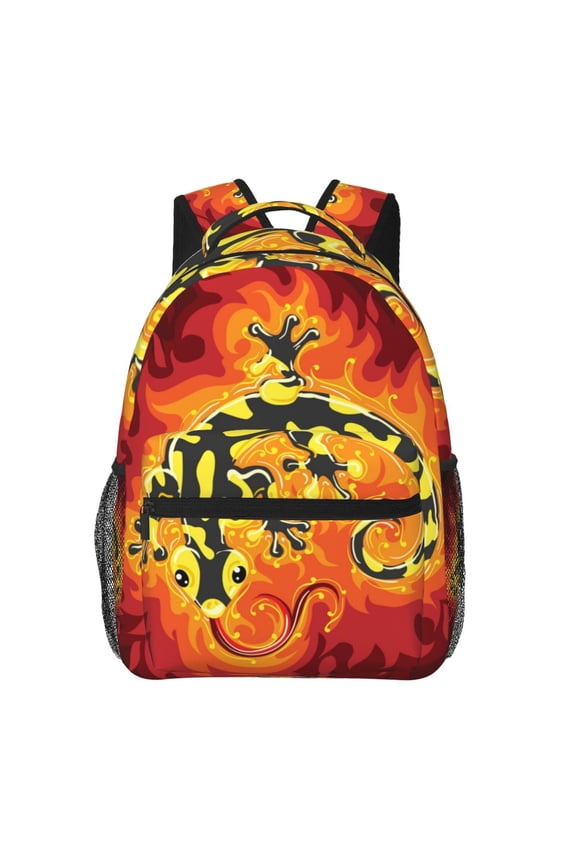 Fire Salamander In Flame Backpack Casual College Bag Zipper Laptop Daypack Hiking Rucksack Travel