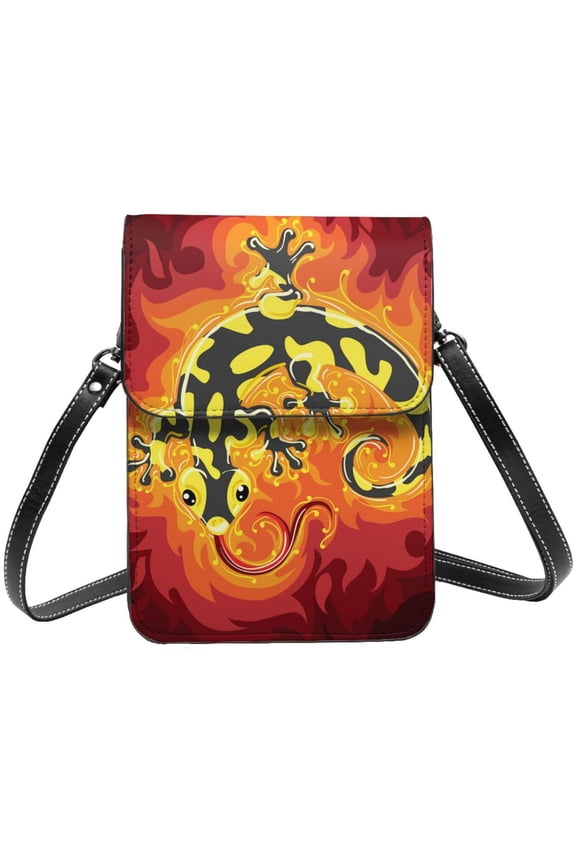 Fire Salamander In Flame Cell Phone Purse Small Crossbody Bag with Strap Credit Card Slots Leather Shoulder Wallet for Women