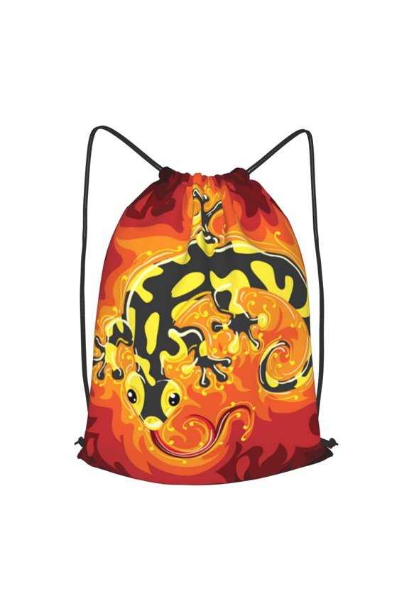 Fire Salamander In Flame Drawstring Backpack Gym String Bag Sports Sackpack Cinch Sack, Large