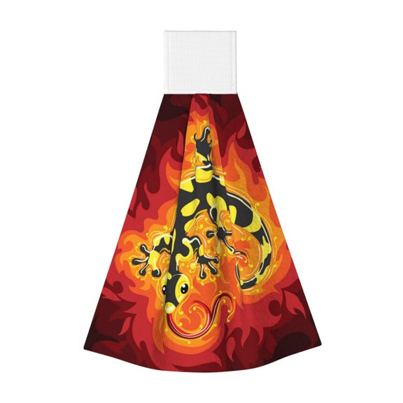 Fire Salamander In Flame Hanging Coral Fleece Hand Towel 1 PC , Super Absorbent Kitchen Towel Quick-Dry Dish Cloth