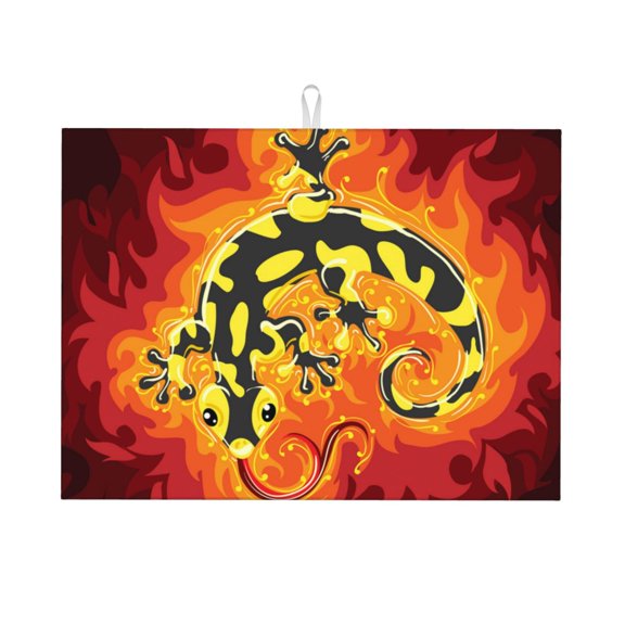 Fire Salamander In Flame Large Kitchen Drying Mat 18x24 Inch Ultra Absorbent Dish Drying Mats Foldable Countertop Protector