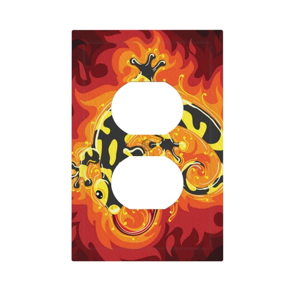 Fire Salamander In Flame Light Switch Cover Decorator Duplex Wall Plate 1-Gang Receptacle Outlet Decor