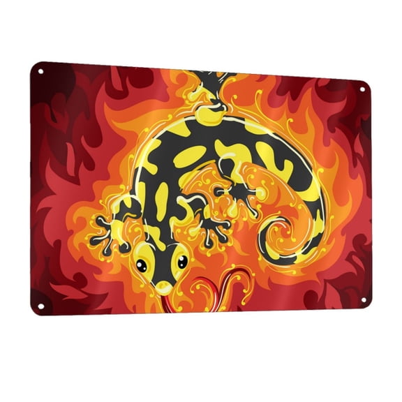 Fire Salamander In Flame Metal Tin Sign Wall Decor for Home Bars Restaurants Cafes Store Pubs Sign Gift 12 X 8 Inch