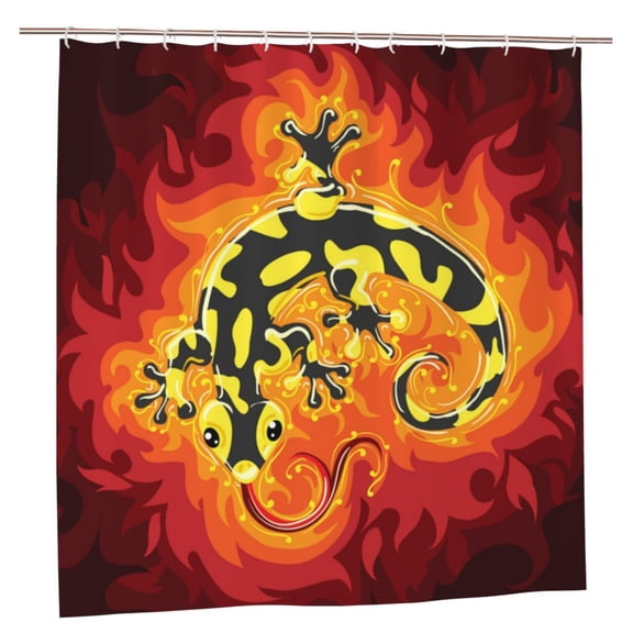 Fire Salamander In Flame Shower Curtain with 12 Plastic Hooks Washable Polyester Fabric Bathroom 72x72 Inch