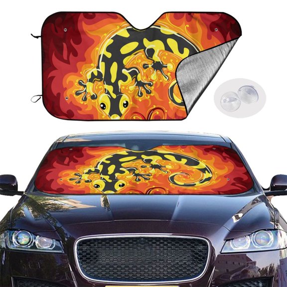 Fire Salamander In Flame Windshield Sunshade Sun Shade Front Window Car Sun Visor Protector for Truck SUV Blocks UV Ray,Large