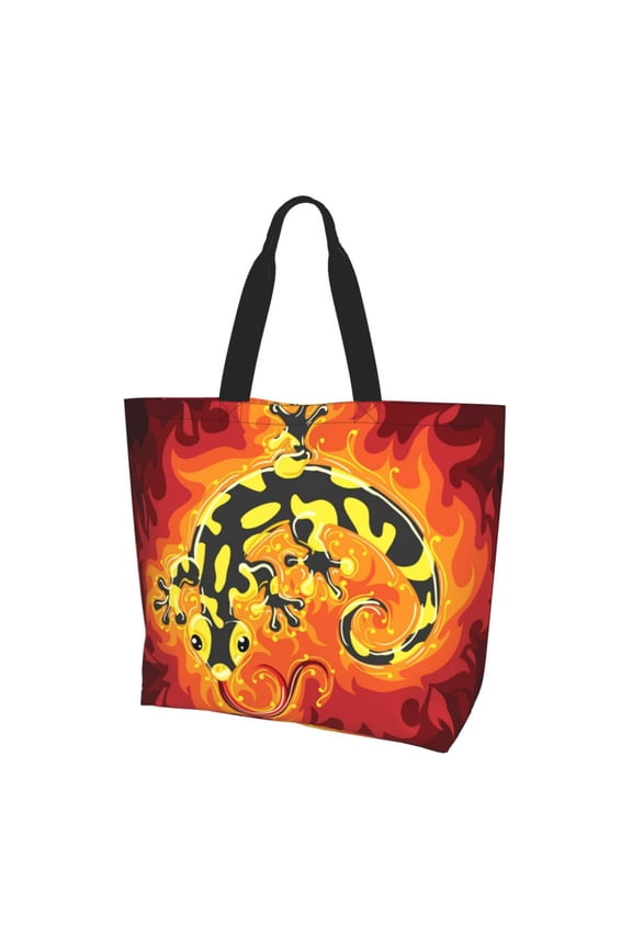 Fire Salamander In Flame Women Reusable Bag Large Shoulder Handbag Top Handle Purse Tote