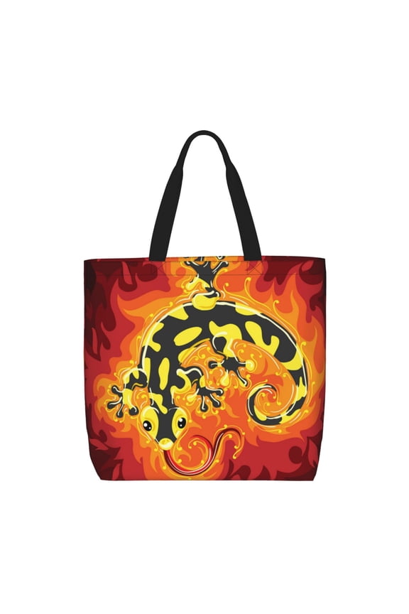 Fire Salamander In Flame Zippered Tote Bag Large Capacity Shoulder Handbag for Shopping, Work, Travel
