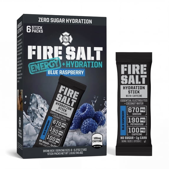 Fire Salt Blue Raspberry Electrolyte Drink Mix – Caffeine Enhanced (6-Count)