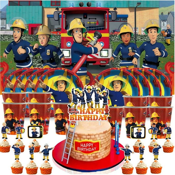 Fire Sam Birthday Cups Party Supplies Decor Backdrop Paper Plates Fans Decorations Banner