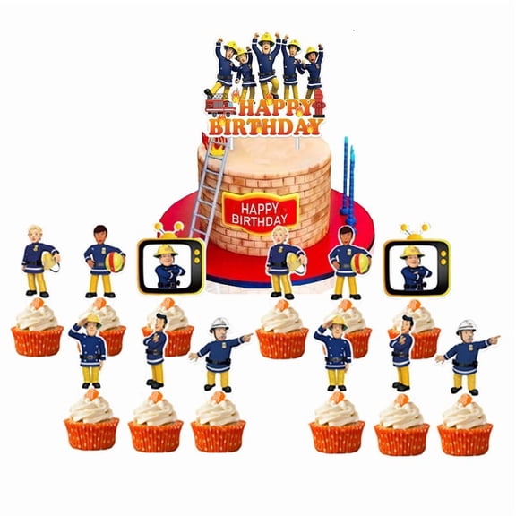 Fire Sam Cake Topper CupcakeS Set Birthday Party Supplies Decoration Decor Kit
