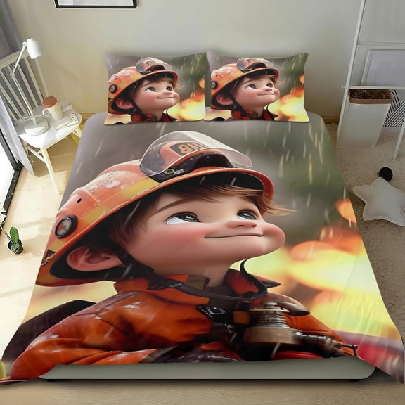 Fire Sam Themed Bed Sheet Set Three Piece Set 53x79 Inches Comfortable And Skin Friendly Unique Design Creating A Star Studded Night