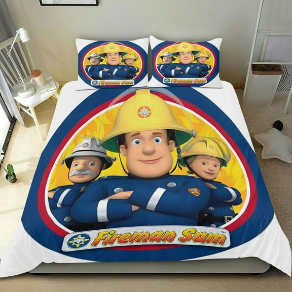 Fire Sam Themed Bed Sheet Set Three Piece Set 53x79 Inches Comfortable And Skin Friendly Unique Design Creating A Star Studded Night