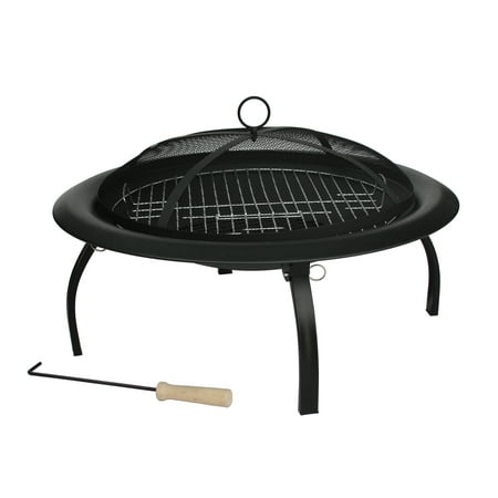 Fire Sense Fire Pit Round Steel with Folding Legs Included Carrying Bag & Screen Lift Tool Black 29"