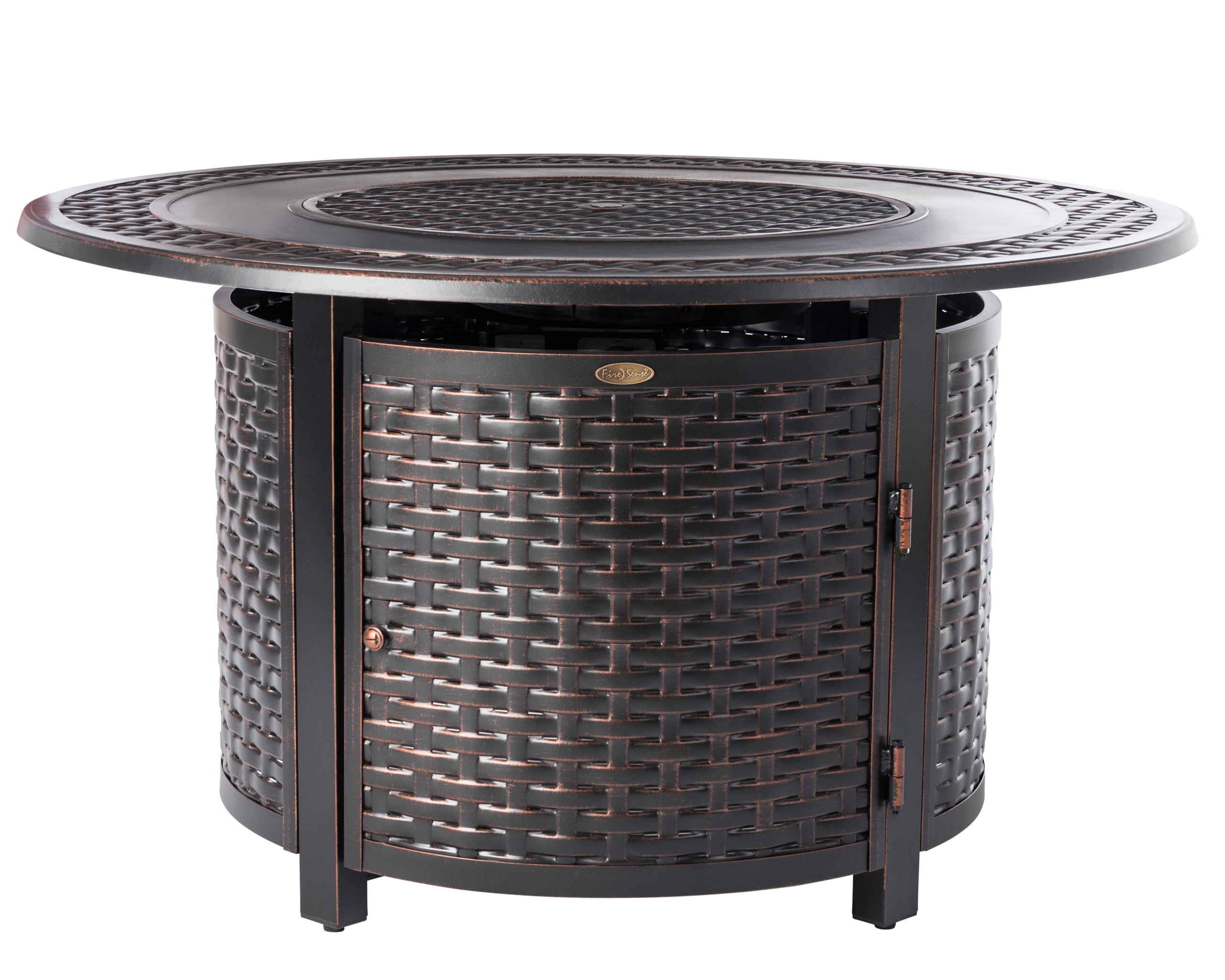 Fire Sense Aluminum Fire Pit Table Multifunctional Outdoor with Fire Bowl Lid Bronze Finish Round 44