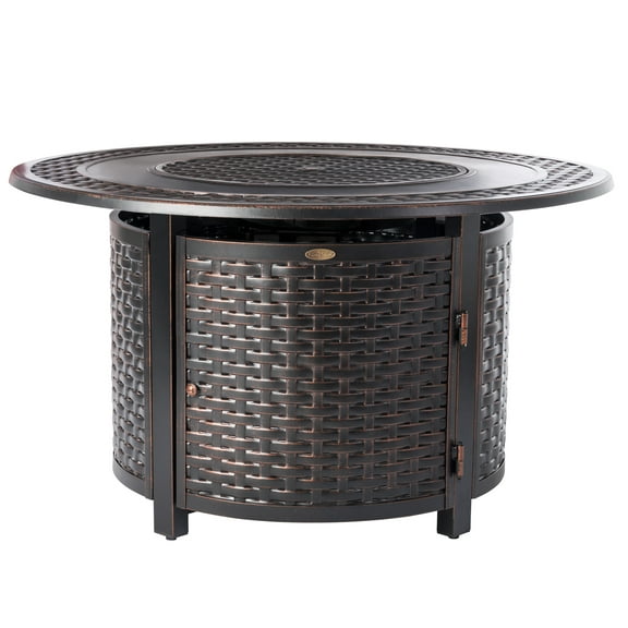 Fire Sense Aluminum Fire Pit Table Multifunctional Outdoor with Fire Bowl Lid Bronze Finish Round 44
