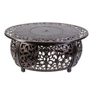 Fire Sense Aluminum Gas Fire Pit Table Outdoor Multifunctional with Fire Bowl Lid, Brown 48"
