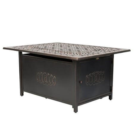 Fire Sense - Dynasty Rectangular Aluminum LPG Fire Pit - Antique Bronze