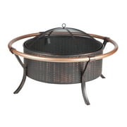 Fire Sense Fire Pit Copper Rail Steel Fire Bowl with Weave Pattern Included Screen Lift Tool-Antique Bronze-27.5"