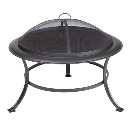 Fire Sense Fire Pit Tokia Steel Firepit Curved Legs Included Wood Grate & Screen Lift Tool-30"-Black