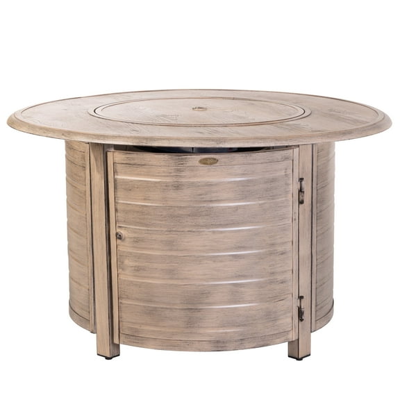 Fire Sense Thatcher Woodgrain Aluminum Convertible Gas Fire Pit Table 55,000 BTU Outdoor Portable with Fire Bowl Lid, Driftwood Finish-Round - 42"