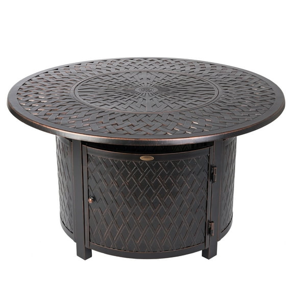 Fire Sense Verona Woven Aluminum Gas Fire Pit Nylon Cover & Clear Fire Glass-Bronze Finish-Round-44"