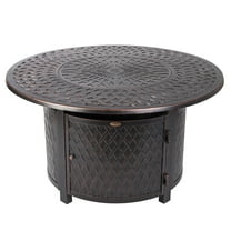 Fire Sense Verona Woven Aluminum Gas Fire Pit Nylon Cover & Clear Fire Glass-Bronze Finish-Round-44"