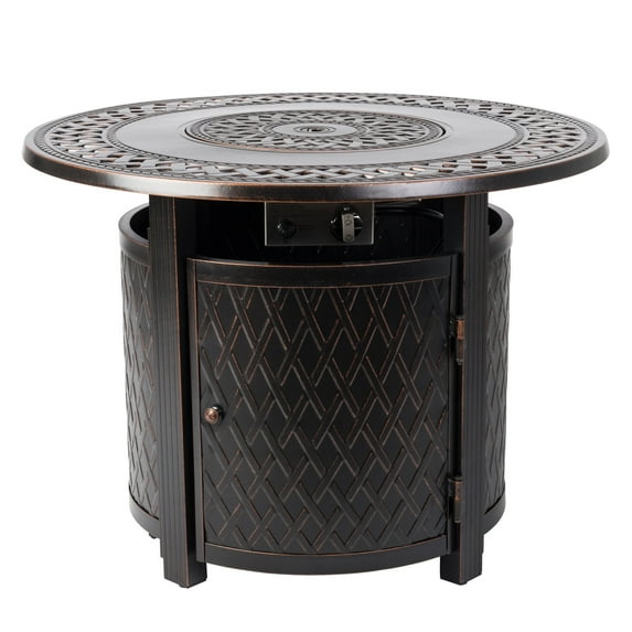 Fire Sense Wagner Woven Aluminum Gas Fire Pit Table with Fire Bowl Lid- Bronze Finish - Round - 34"