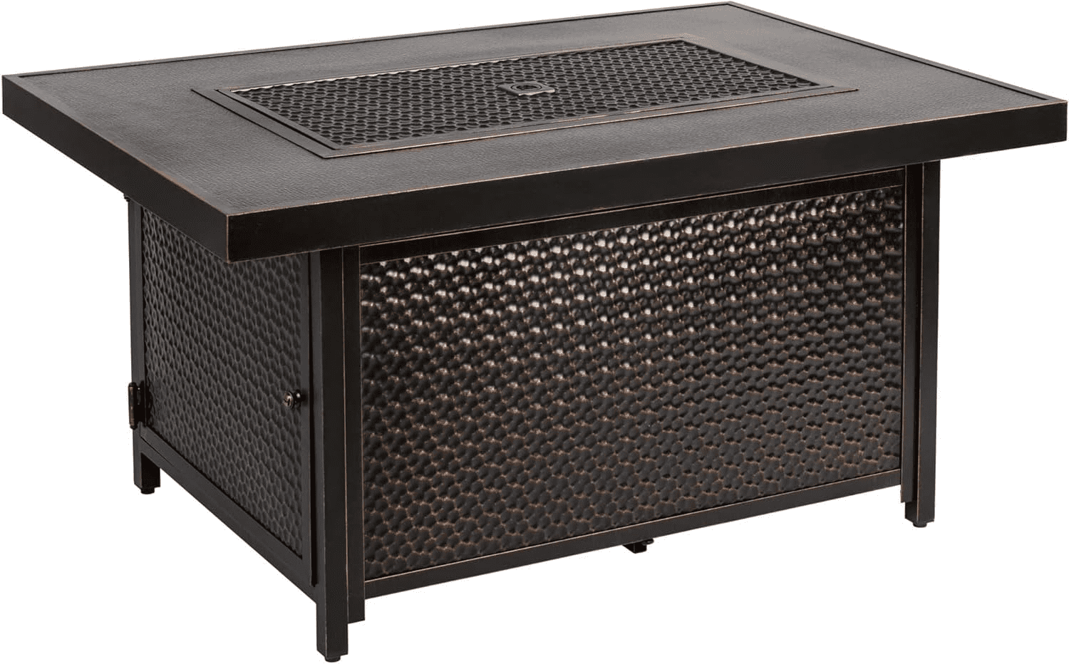 FIRE SENSE Weyland Hammered Aluminum Convertible Gas Fire Pit Table 55000 BTU Multifunctional Outdoor Firepit with Fire Bowl Lid, Nylon Cover & Clear Fire Glass Bronze Finish - Rectangular 48" 62750