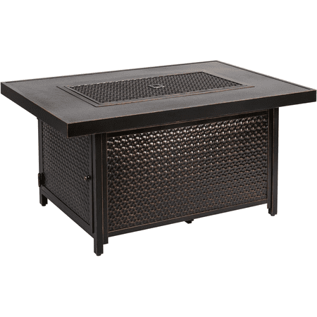 Weyland Hammered Aluminum Convertible Gas Fire Pit Table 55000 BTU Multifunctional Outdoor Firepit with Fire Bowl Lid, Nylon Cover & Clear Fire Glass Bronze Finish - Rectangular 48" 62750