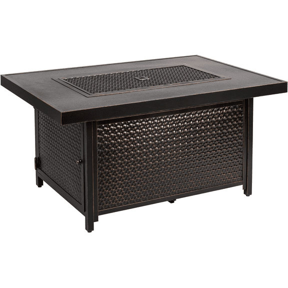 Weyland Hammered Aluminum Convertible Gas Fire Pit Table 55000 BTU Multifunctional Outdoor Firepit with Fire Bowl Lid, Nylon Cover & Clear Fire Glass Bronze Finish - Rectangular 48"  62750