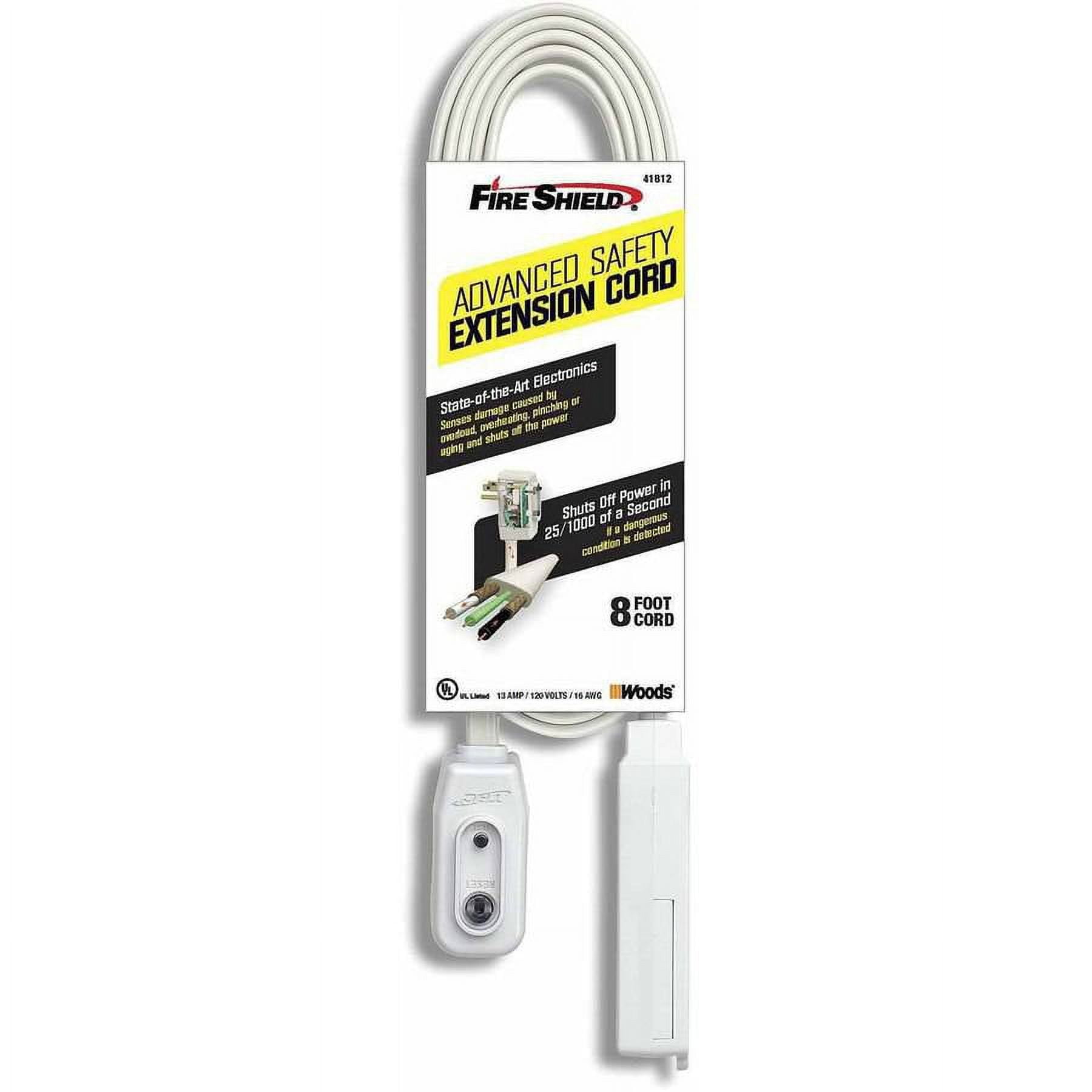 Fire Shield 41812 Advanced Safety Extension Cord, 16/3, 8' Cord 