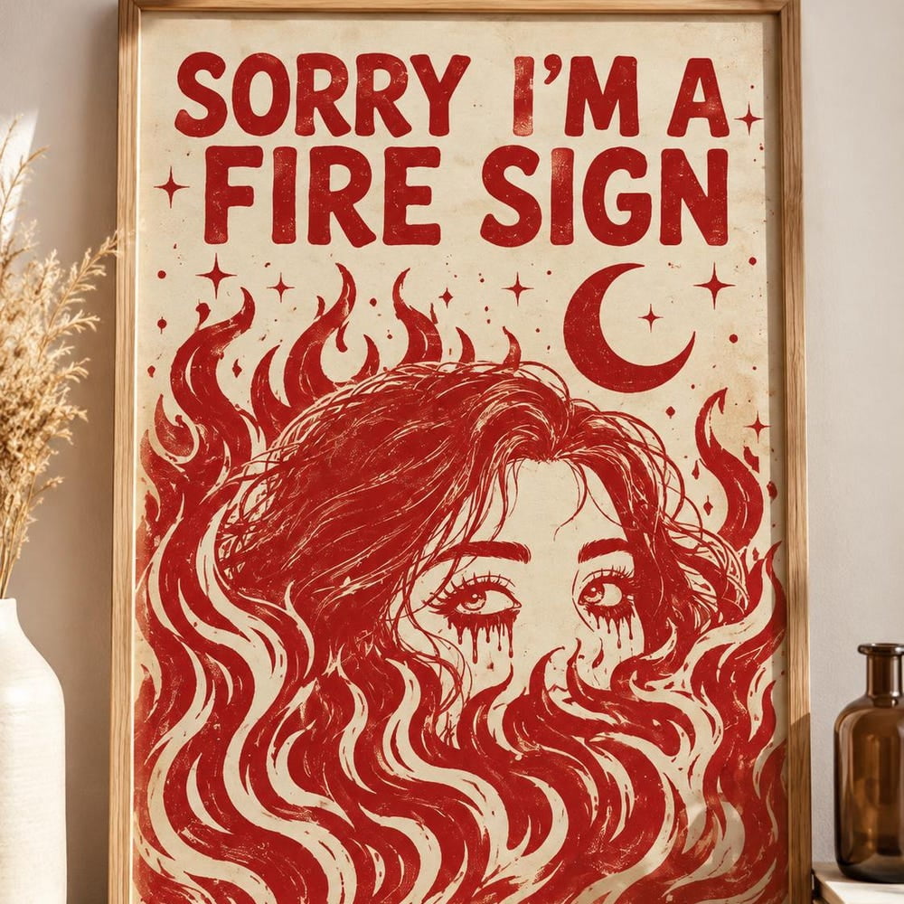 Fire Sign Astrology Poster, Aries Leo Sagittarius, Celestial Flames ...