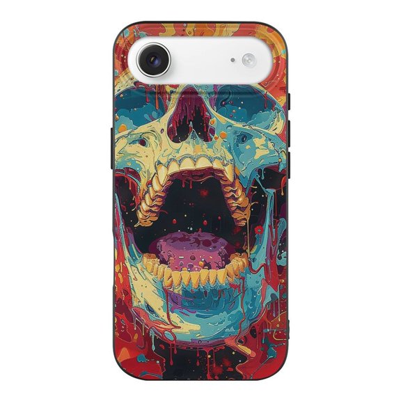 Fire Skull Flame Psychedelic Phone Case Compatible with iPhone 17 Air TPU Black Shockproof Cover