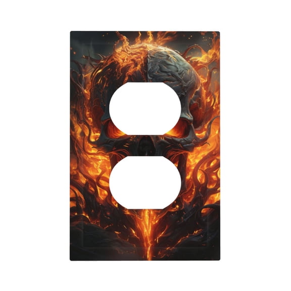 Fire Skull Gothic Cool Duplex Wall Plate 1 Gang Decorative Electrical Outlet Light Switch Cover Switchplate